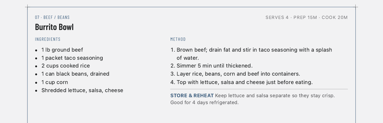 Burrito Bowl recipe page