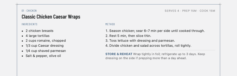 Classic Chicken Caesar Wraps recipe page